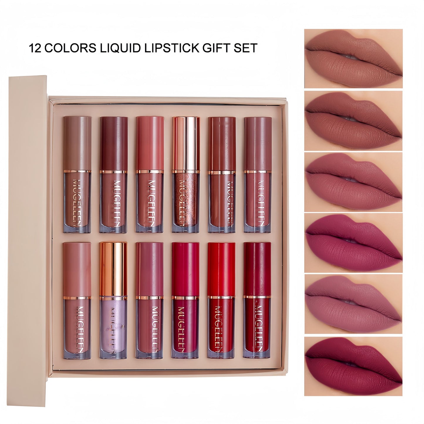 12 Colors Book Style Velvet Matte Liquid Lipstick Christmas Gift Set Long-Lasting Non-Stick Cup Not Fade Shimmer Nude Lip Gloss Thanks For the Love Lip Set